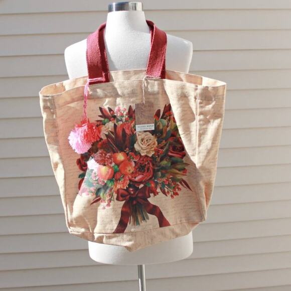 Shopper Tote Bag Canvas 100% Cotton Floral Fruit Cottage Prairie Farmhouse - Picture 1 of 13